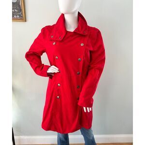 Red Double-Breasted Trench Coat | Classic Button Front Jacket | Women's Size L